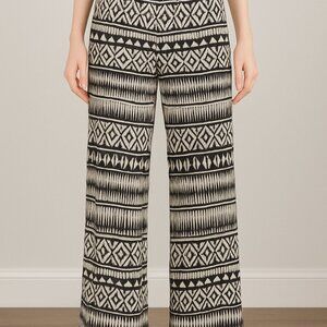 BCX Black & White Aztec Print Wide-Leg Pants